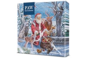 PAW DECOR COLLECTION PAW - Serviette Papier - 3 Plis (33 x 33 cm) I Lot de 20 I Serviette de Table Papier avec un Motif de Noël I Décoration de Table Idéale pour Noël (Santa’s Gifts)