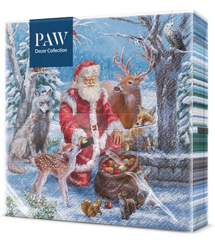 Serviettes En Papier Motif Père Noël Et Rennes - Lot De 20 - 33x33 Cm - Décoration Table De Noël éco-responsable