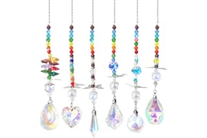 JYNTERPLAY 6 Stück Sonnenfänger Kristalle Anhänger Bunte Liebevoll Regenbogen Chakra Glas Kristall Ornament Kristallkugeln Licht für Zuhause Büro Garten Weihnachten Party Hochzeit