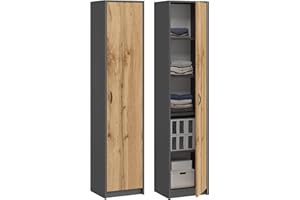 KUBUTKU Armadio da ufficio, multiuso, con 1 anta e 5 scomparti, per ufficio e casa, 180 x 40 x 35 cm (grafite/rovere Wotan)