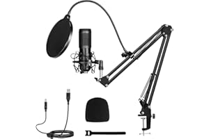 INDTOL Professional USB Microphone Kit, Condenser Studio Microphone 192KHz/24 Bit, PC Microfono Bundle with Arm Stand Shock Mount Pop Filter Foam Cover Streaming Podcast Microphone for Computer and Phone