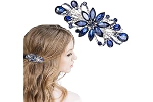 ‎ESSHOGO Esshogo 1 Stück Haarspangen Damen, Vintage Strass Stil Barrettes, Haarspange, Metall Frühling Clips, Französische Vintage Haarspangen, Strass Edelstein Haarspange, für Mädchen, Frauen, Damen, Blau