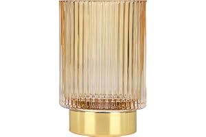 DASITON Makeup Brush Holder Organiser, Crystal Cosmetic Make Up Brush Holder, Glass Makeup Brushes Storage Organiser, Vintage Make Up Cup Pen Pencil Holder Striped Vase (Coffee L)