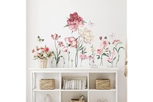 wondever Tatuaż ścienny piwonia, różowa, naklejka na ścianę, kwiaty, róże, naklejka ścienna, dekoracja ścienna do salonu, sypialni, na sofę, tło