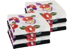 HOULIFE Mouchoir Tissu - Mouchoirs en Tissu Femme, Grands Mouchoirs Tissus en Pur Coton Peigné Motif Fleur Doux pour Mariage Usage Quotidien, Lot de 4/8 Pièces, 45x45cm, Fleur 5