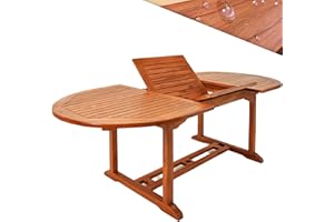 Deuba CASARIA® Vanamo Extending Wooden Garden Dining Table | FSC®-Certified Eucalyptus Wood | 150-200x100cm Extendable Foldable Adjustable | Patio Furniture Outdoor Oval 6 Seater