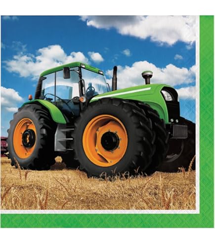 Lot De 40 Serviettes En Papier Motif Tracteur 33x33 Cm - Décoration Anniversaire Thème Ferme, Fête Pour Enfants Garçons Et Filles