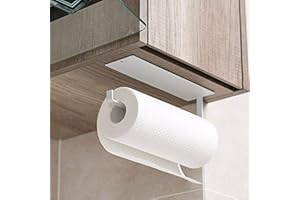 EARNING POWER Kitchen Roll Holder, Kitchen Paper Rack Wall Mounted, Toilet Roll Holder,Napkins Storage Rack Holder Under Cabinet, Paper Towel Roll Holder Self Adhesive No Drilling Required (White)