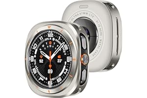 Amizee Rugged Case Compatible with Samsung Galaxy Watch Ultra (2025/2024) 47mm with Back Cover, Metal Bumper Ultra Thin Shockproof Protective Cover for Galaxy Watch 7/8 Ultra, Titanium/Orange