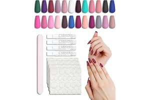 LADYING 24 Couleur (576 PCS) Mat Coffin Faux Ongles Long,Full Cover Press on Nails Kit avec Patch,Ballerine Faux Ongle avec Colle Pour Femme et Ado,French Square Faux Ongles à Coller Nail Art