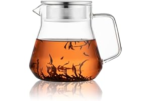 CNGLASS One-Touch Glass Teapot,20oz(600ml) Glass Tea Kettle with Stainless Steel Filter Lid,Stovetop Safe Tea Maker for Loose Leaf Tea