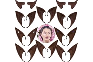 CNYMANY 10 pairs Cosplay Elf Ears, 12cm 10cm 6.5cm Brown Soft Latex Pointed Ears Tips Fairy Costume with Artificial Diamond