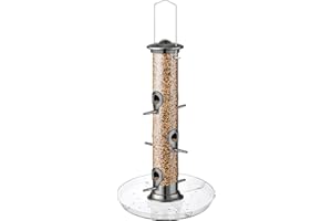 iBorn Mangeoire à oiseaux à suspendre à l'extérieur - 6 ports - En aluminium - Finition noire brossée - 35,6 cm - 6 ports (graines non incluses)