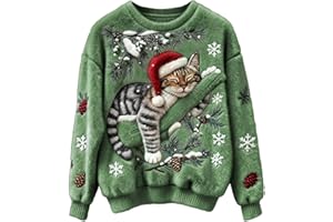 GÉNÉRIQUE Pull Noel Femme Rigolo Hiver Drôle Sweat Pull à Col Rond et Manches Longues Sweatshirt Automne Hiver Décontracté Noël Renne Bonhomme de Neige Christmas Oversize Chaud Polaire Sweatshirt S-5XL