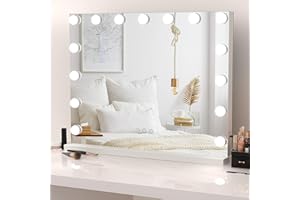 ‎DRIPEX Dripex Hollywood Schminktischspiegel, Schminkspiegel mit 15 Lampen und 3 Farbtemperatur Licht, Hollywood Spiegel mit Beleuchtung, Kosmetikspiegel mit Touch Steuerung, 58 x 45 cm Weiß