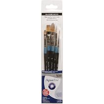 Daler-Rowney Aquafine Lot de 5 pinceaux aquarelle en poils synthétiques doux Manche court Rond ovale Délavé Court Plat Rigger et Flat Shader