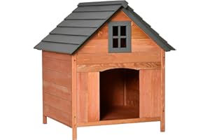 PawHut Hundehütte Outdoor Hundehaus Hundehöhle aus Holz Winterfest für mittelgroße Hunde Natur 81,3 x 91,5 x 98,5 cm