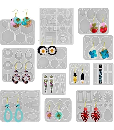 Kit 12 Moules En Silicone Pour Résine Époxy - Thème Noël Avec 100 Crochets Et Anneaux - DIY Bijoux Boucles D'Oreilles - 6