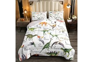 LOUSSIESD Juego de edredón de dinosaurio para niños, adolescentes, animales de la selva verde, dinosaurios, juego de ropa de cama transpirable estilo vida silvestre, edredón acolchado tamaño doble