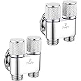 Pixaflo Compact Brass 2 Way Angle Cock | 2-in-1 Angle Valve with Wall Flange | Chrome Finish For Bathroom, Toilet, Wash Basin | Combo | Pack of 2