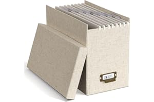 BIGSO BOX OF SWEDEN BIGSO JOHAN A4 Hanging File Box - Hanging File Box with Lid and Handle - Desk Tray for Hanging Files & Documents - Storage Box Made of Recycled Fibreboard and Paper - Linen