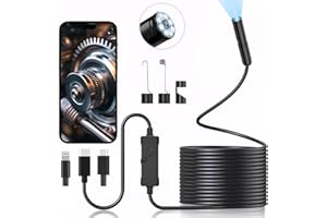 iewrtcin Endoscope Inspection Camera, 1920 HD Flexible Rigid Borescope with 8 LED Lights, Waterproof IP67 Drain Inspection Camera with Light for iPhone, iPad, Android Devices, and Tablets (16.4 Ft/5m)