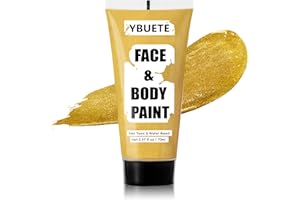 YBUETE Gold Water Based Face Body Paint, 2.37 OZ Large Tube Full Coverage Face Paint for Skull Goth Cosplay Makeup, Washable Metallic Gold Body Painting Cream for Adult Carnival Halloween SFX Makeup
