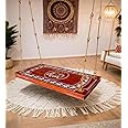Jairi Traders Plank Wooden Swing Indoor Outdoor Teak Wood (4x2 Feet) Natural Hand Painted Boarder Brass Coated Accessories