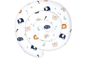 Totsy Baby Cojín Serpiente XXL Almohada de Cama Cojín de Lactancia Rollo de Cama Protector de Borde de Cama Cojín Decorativo Alrededor de Cama Serpiente XL Azul Marino con Arcoiris 200 cm Oeko-Tex