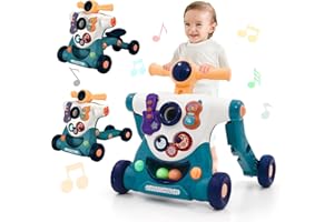 MAYCOLY 3-in-1 Baby Walker Weight Gain Design Push Along Walker Toy with Shapes Sounds Music Activity Center Sit to Stand Learning Suitable for Toddler Boys & Girls