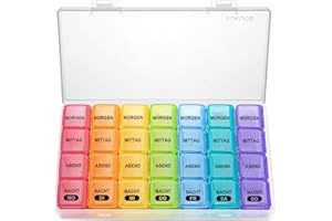 ‎SUKUOS SUKUOS Tablettenbox 7 Tage Klein Pillendose 7 Tage 4 Fächer Deutsch Medikamentenbox Reise Morgens Mittags Abends Nachts - Transparente Box