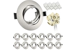WONDLUMI 12x Recessed GU10 Light Fittings for Ceiling Round Brushed Chrome Metal Frame for Spot Lights 30° Tilt Adjustable Downlights with GU10 Lamp Holder -No Bulbs