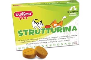 Buona Pet Strutturina Integratore Articolazioni, Tendini e Legamenti di Cane e Gatto, 30cps Masticabili con Perna Canaliculus, Equiseto, Alga Ascophyllum, Vitamina C, Integratori per Cani e Gatti