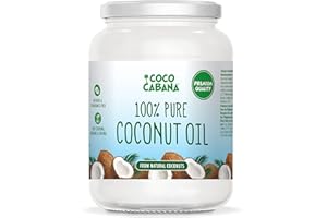 Coco Cabana 100% huile de coco pure 1L Qualité premium, végétalien, sans gluten et produits laitiers, produit de beauté naturel, peau, cheveux et cuisine Blanc