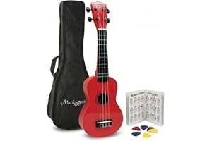 Martin Smith Sopran ukulele med ukulele väska och ackordbok | 4-strängad sopran ukulele med omslag och ackordbok för barn, vu