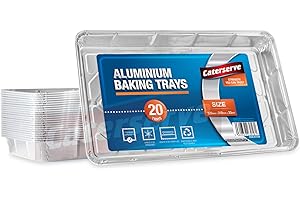 Caterserve Aluminium Foil Trays Containers for Baking Cooking Freezing and Storing Tray Size 32cm x 20cm x 3.3cm (20 Pack)