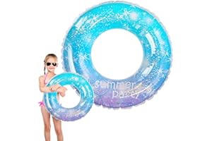 FOHIL Newthinking Swimming Ring for Kids, Transparent Floating Swimming Ring with Sequin, Inflatable Swimming Ring Tube for Children Swimming Pool Water Sports, 22.5Inch (Blue)
