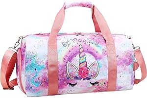 RHCPFOVR Sac de Sport pour Filles,Licorne Sac de Voyage de Nuit Sac de Transport pour Gym Sport Danse avec Compartiment à Chaussures et Poche Humide