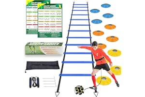 BJNCDIO Football Training Accessories Coordination Ladder 6 m, 12 Hats, Football Trainer and Skipping Rope, Football Gifts for Boys Children and Adults, Football Training Set Things