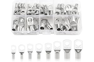 YIXISI 60 Piezas M6/M8 Terminales de Anillo kit, Conectores de Tubular, Terminales de Cable Batería, para Cable Eléctrico, Plata