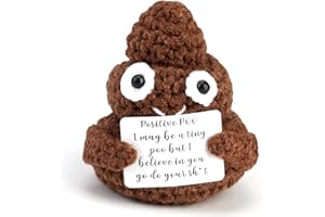 AFORENTIER Funny Positive Poo Mini Knitted Wood Poo Doll with Positive Card Cute Positive Gifts for Adult Kids Lovers Birthday Thanksgiving Christmas