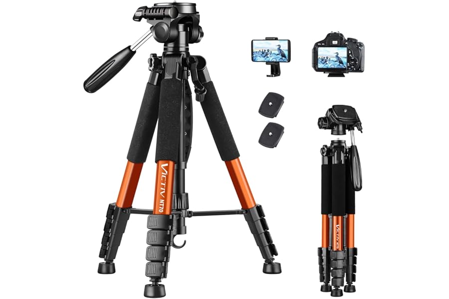 Victiv 182 cm Aluminium Camera Tripod, Lightweight and Compact Travel Tripod for DSLR with 3-Way Swivel, 360° Panoramic Ball Head and Phone Holder, Can Be Used for YouTube, Vlog and Video Conferencing