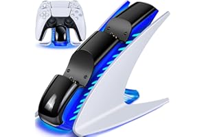 HELLCOOL Caricatore Joystick PS5,Ricarica Controller PS5 con Display a LED/Protezione da Cortocircuito/C-C Cable，Stazione Ricarica per Controller DualSense PS5(Playstation 5 Accessori)