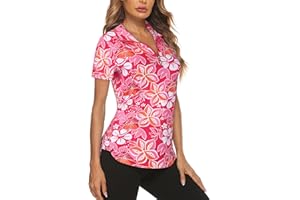 Gemulate Women's Short Sleeve Polo Shirts Floral Golf Tennis Zip Up Workout Tank Tops Moisture Wicking Gym Sports Tshirt S-XXL