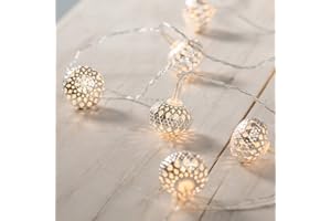 Lights4fun Indoor Silver Moroccan Ball Fairy String Lights Battery Operated 10 Warm White LEDs 1.35m