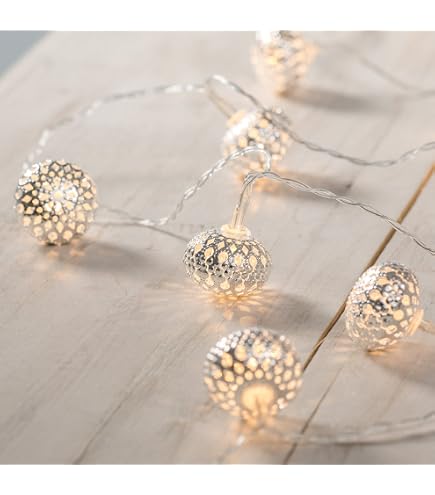 Lights4Fun Catena Luminosa 20 Palle Cotone Pastello, LED Bianco Caldo, A Pile Con Timer, Per Interni - 2