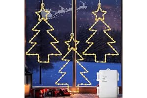 Joysing Weihnachtsdeko Fenster 3 Stück Weihnachtsbeleuchtung Fenster mit Batterie und Timer, LED Fensterdeko Weihnachten Beleuchtet Hängenden Stern Fenster Beleuchtet für Innen Außen Deko