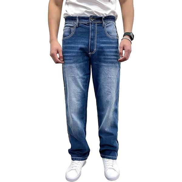 Lorenzo Loren - Jean Pour Homme Coupe Droite Délavé - Taille M32 - 100% Coton