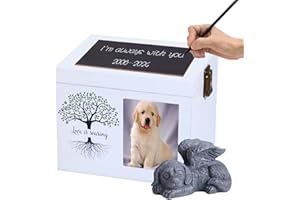 WOODURN Pet Ashes Box Urns for Dog or Cat Memorial, XLarge Wooden Funeral Cremation Urns with Photo Frame, Memorial Keepsake Memory Box with Black Flannel as Lining, Loss Pet Memorial Remembrance Gift