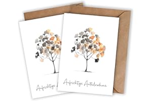 ‎WBDESIGNZ WBdesignz Trauerkarten 2er Pack mit Umschlägen Ginkgo - Kondolenzkarte Aufrichtige Anteilnahme Beerdigung Trauerfeier Karte Ginko (DIN A6) (2x)
